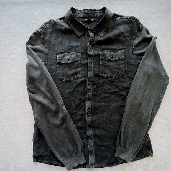 John Varvatos Mens Button Up Shirt Size L Black Linen Cotton Knit Long Sleeves - Picture 1 of 14
